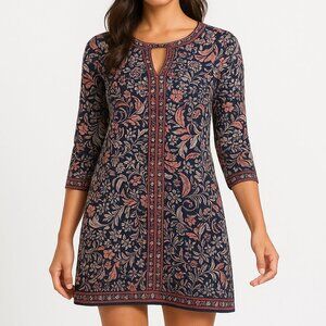 BCBGMAXAZRIA Calico Floral Print A-Line Tunic Shift Dress Blue Pink Size Small